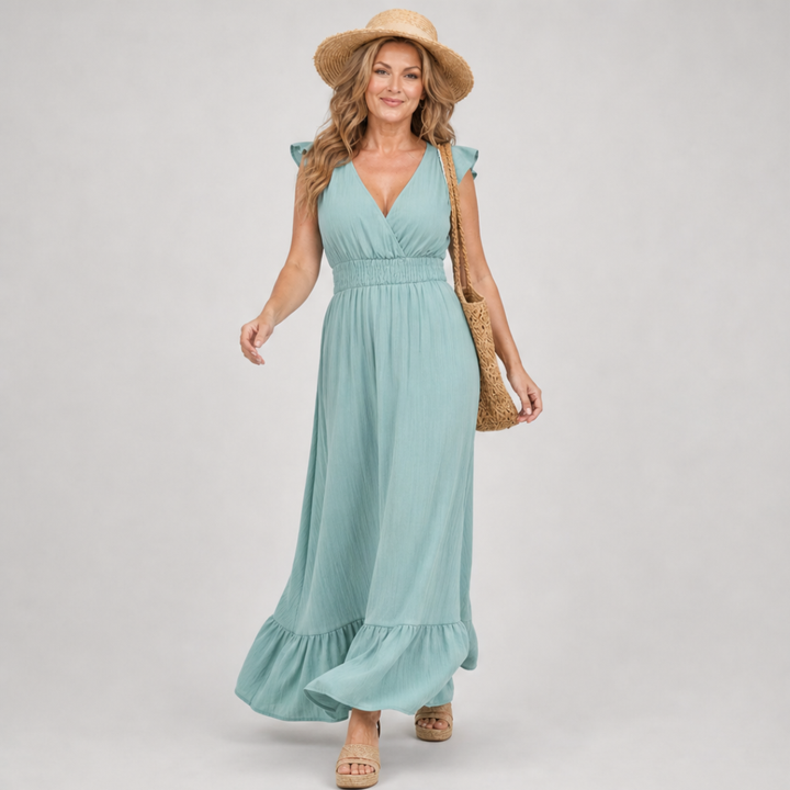 Serelia | Flutter Sleeve Empire Waist Maxi Dress