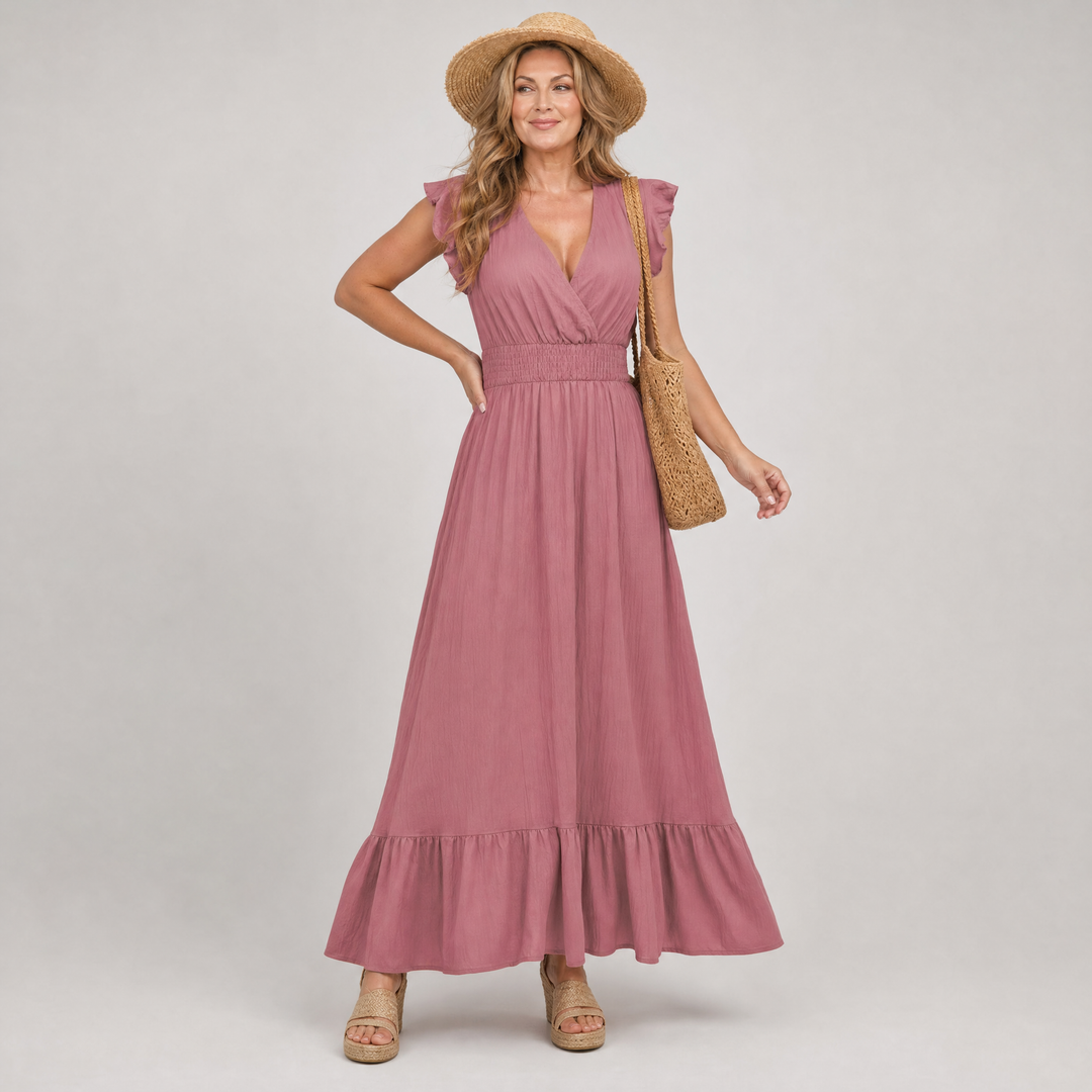 Serelia | Flutter Sleeve Empire Waist Maxi Dress